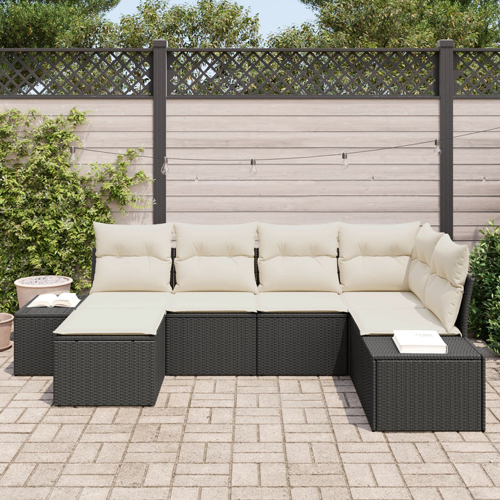 Have Sofa Sæt Sæt af 6 Sort og hvid Rattan med stofpuder Stor