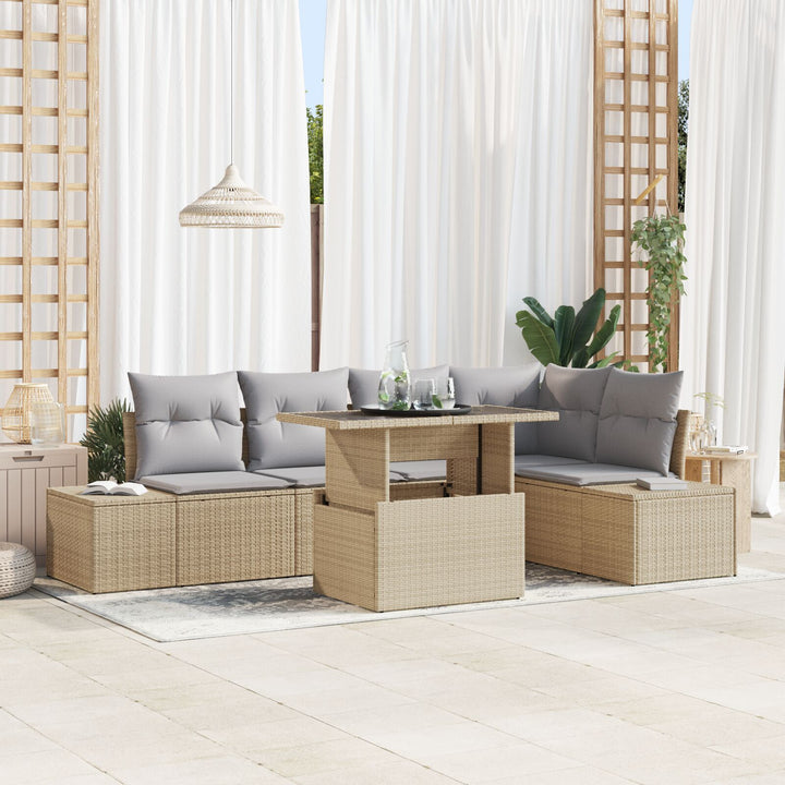 Have Sofa Sæt 6 Stykker Beige, Grå Rattan, Polyester Have Sofa