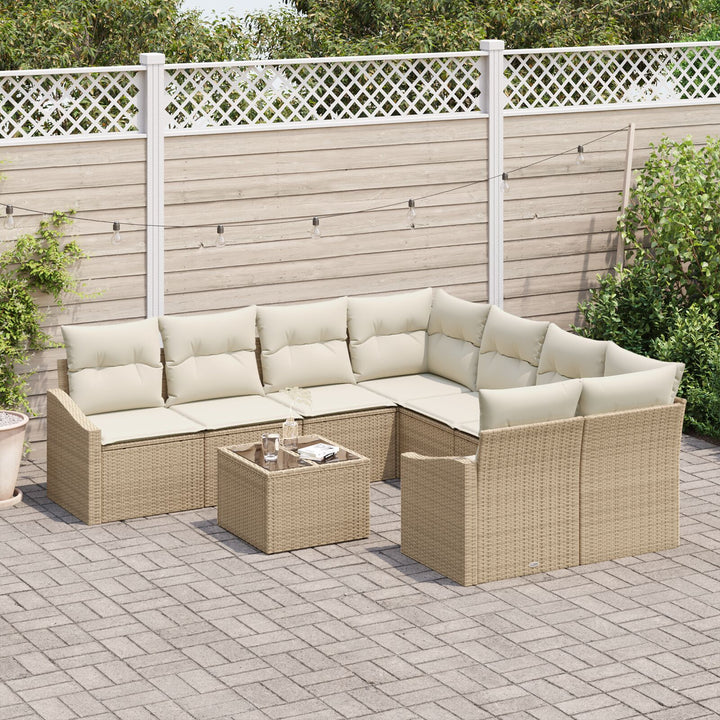 Havensofa Sæt 9 dele Beige og Brun Rattan og Polyester