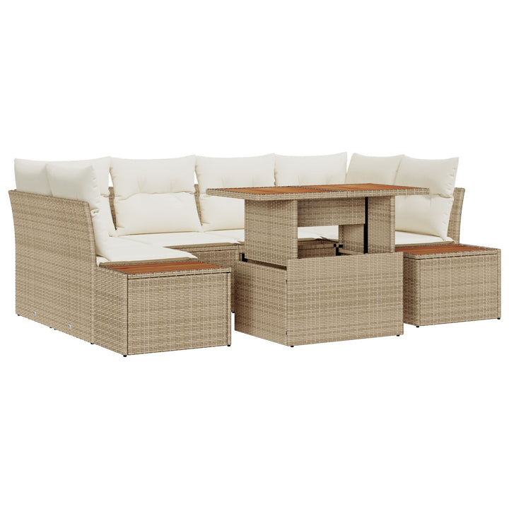 Havemøbel Sæt 6 Personer Beige Rattan, Polyester