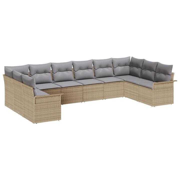 10 Piece Have Sofa Sæt med Hynder Beige Poly Rattan
