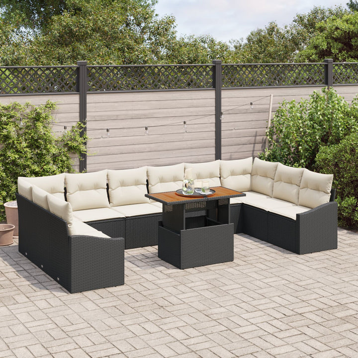 11 dele have spisesæt med puder Sort Poly Rattan Acacia