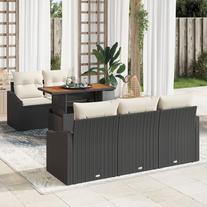 Havemøbel sæt Sæt af 6 Sort Rattan, Polyester, Tempered Glass