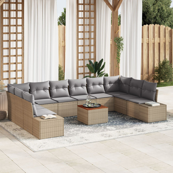 11 dele Have Sofa Sæt med Puder Beige Poly Rattan Akacietræ