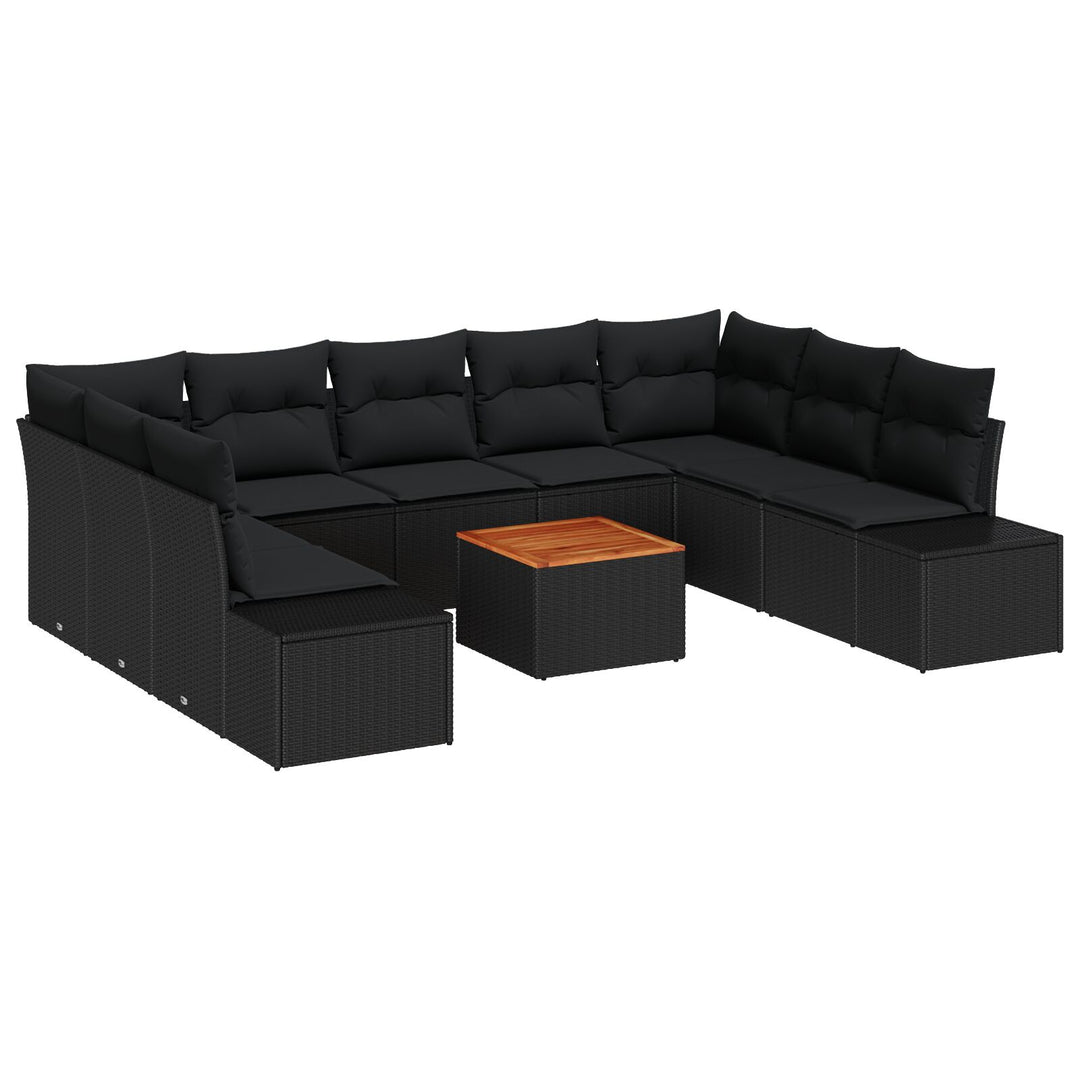 10 Stk Have Sofa Sæt med Puder Sort Poly Rattan Akacie