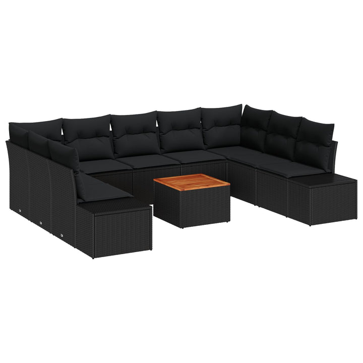 10 Stk Have Sofa Sæt med Puder Sort Poly Rattan Akacie
