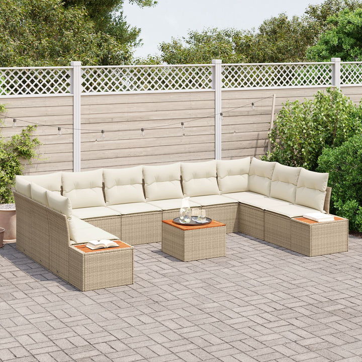 11 dele have sofa sæt med puder beige poly rattan akacie