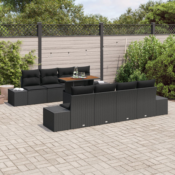 Have Sofa Sæt Sæt af 7 Sort Rattan og Stofpuder Have Sofa