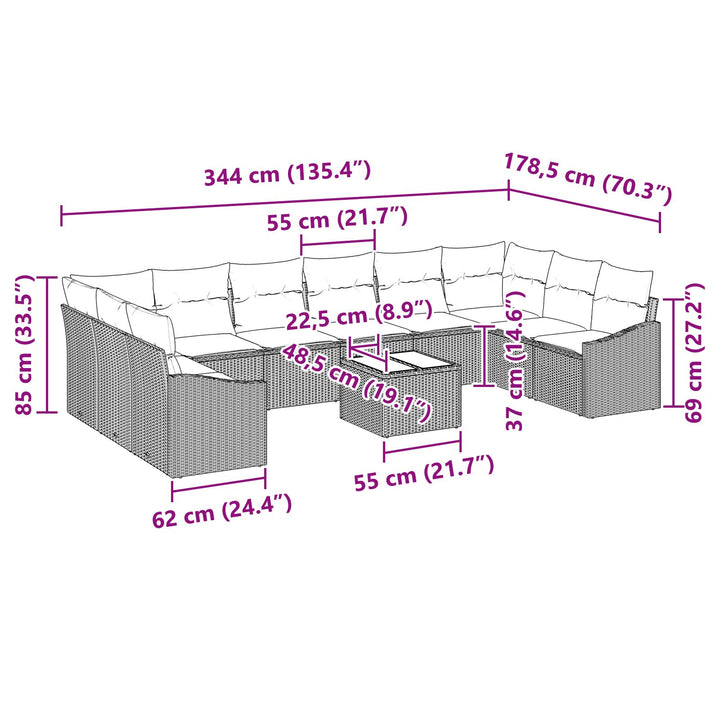 10 Piece Havensofa Sæt med puder Sort Poly Rattan