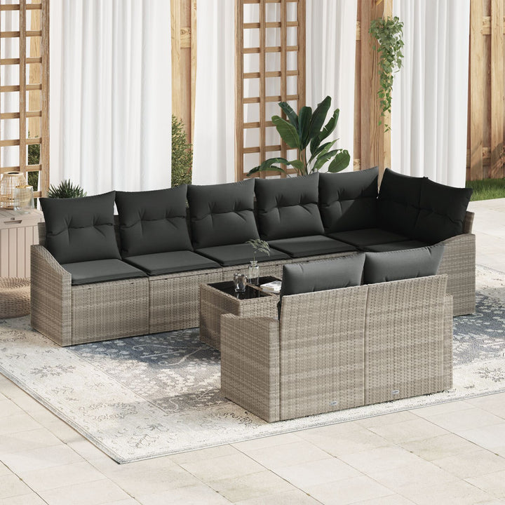 Have Sofa Sæt 9-dele Lysegrå Rattan Udendørs Sofa Rektangulær