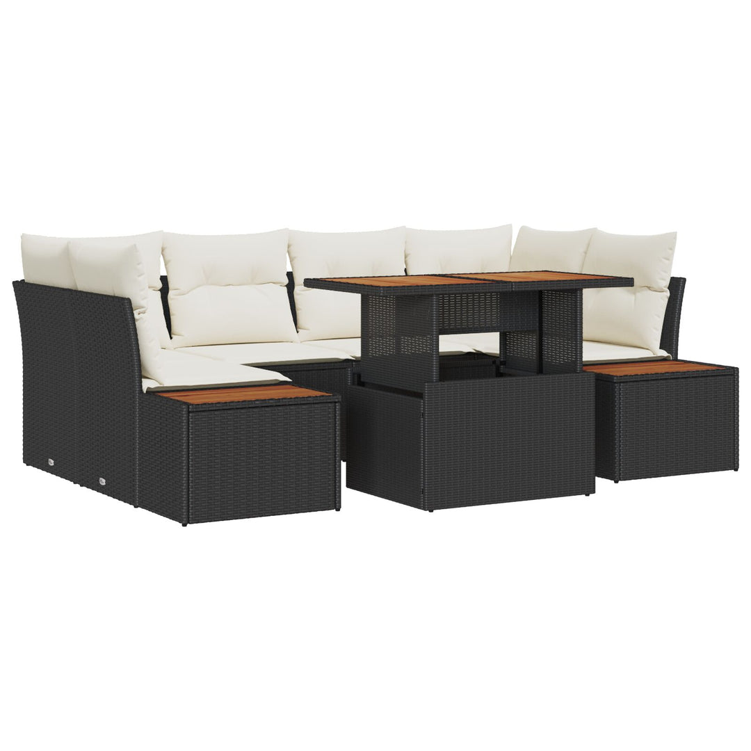 Have Sofa Sæt Sæt af 6 Sort og Creme PE Wicker, Polyester