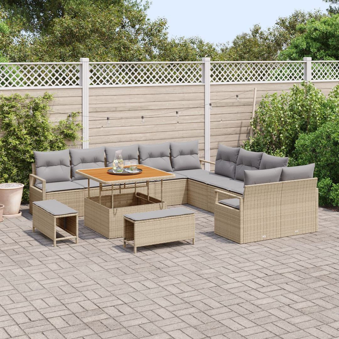 13-delt havesofsæt med puder i beige poly rattan, vidaXL 2-sæders havesofa med opbevaring & puder i beige poly rattan, vidaXL 3-delt have spise sæt med puder i beige poly rattan