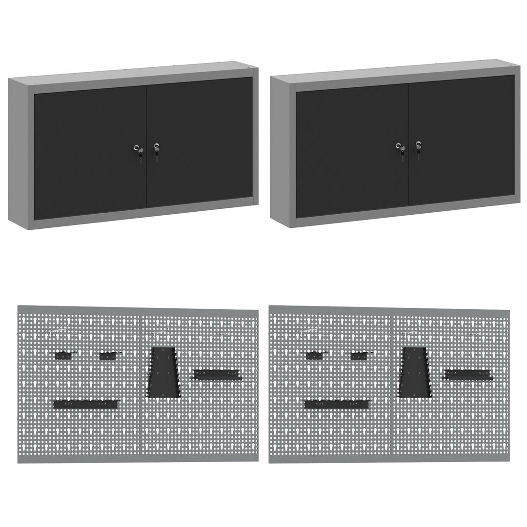 10-delt værkstedsskab og pegboard sæt i sort MDF og metal
