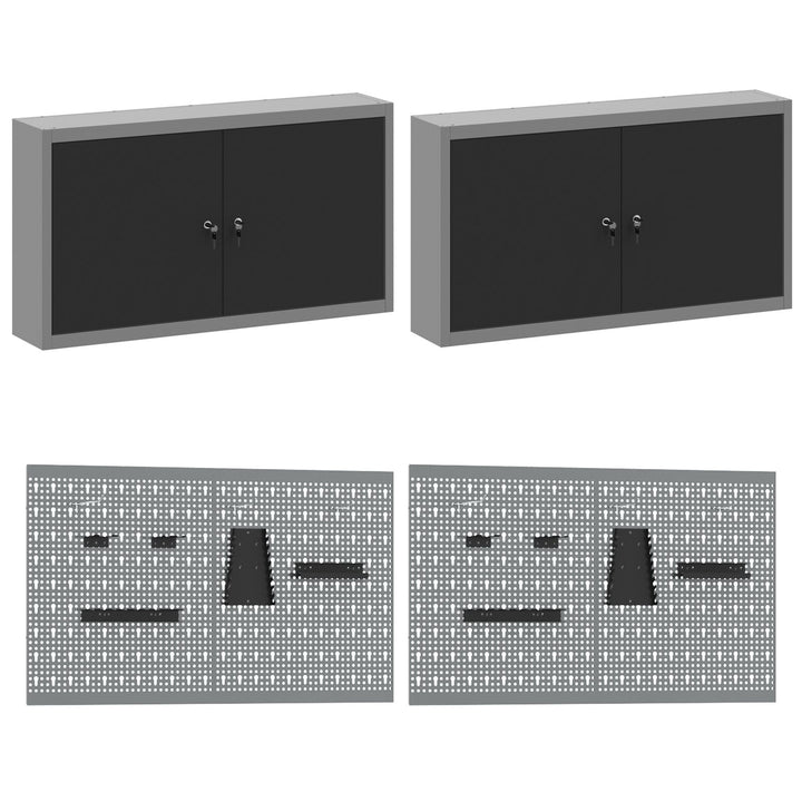 10-delt værkstedsskab og pegboard sæt i sort MDF og metal
