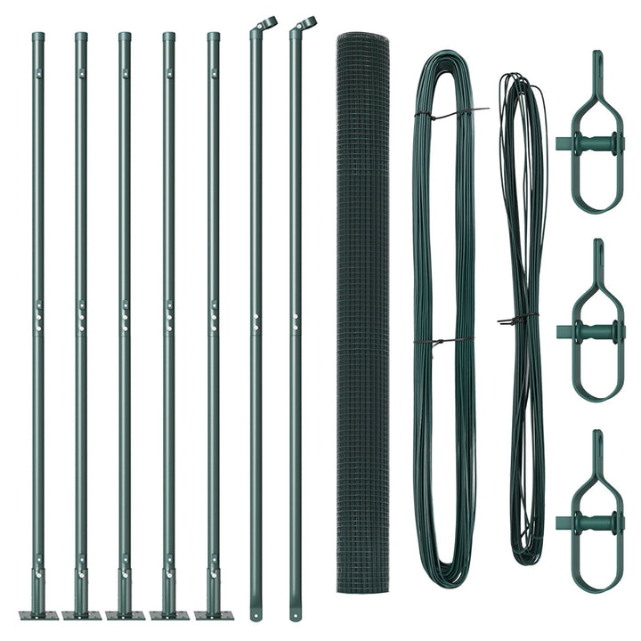 Welded Wire Fence med 7 Flangede Stolper Grøn 1,6x10 m Stål