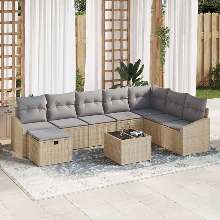 9-delt havensofa sæt med puder beige poly rattan