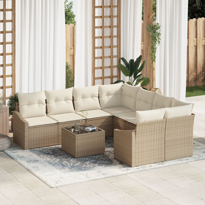 Havensofa Sæt 9 dele Beige og Brun Rattan og Polyester