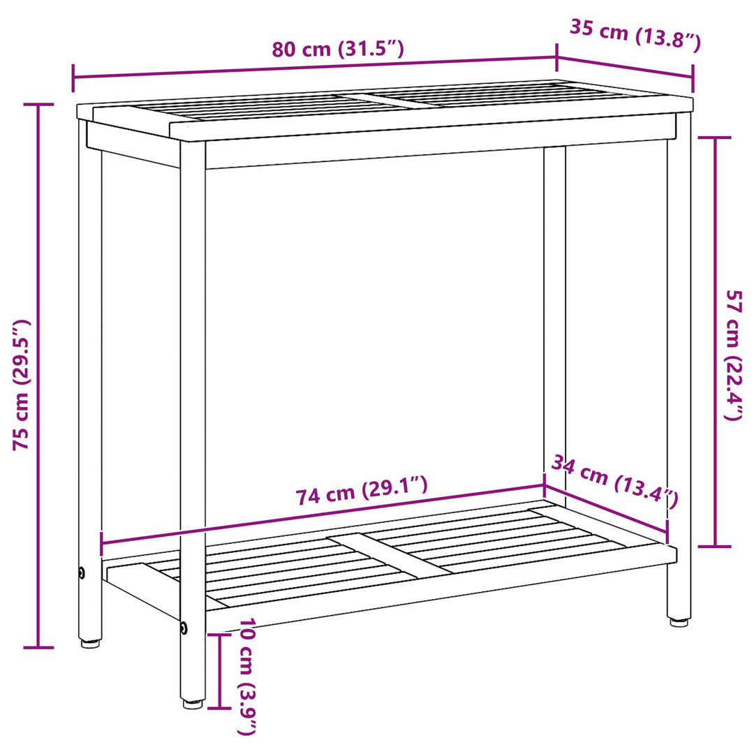 Udendørsbord Naturlig&Grå 35x80x75 cm Massivt Træ og Stål