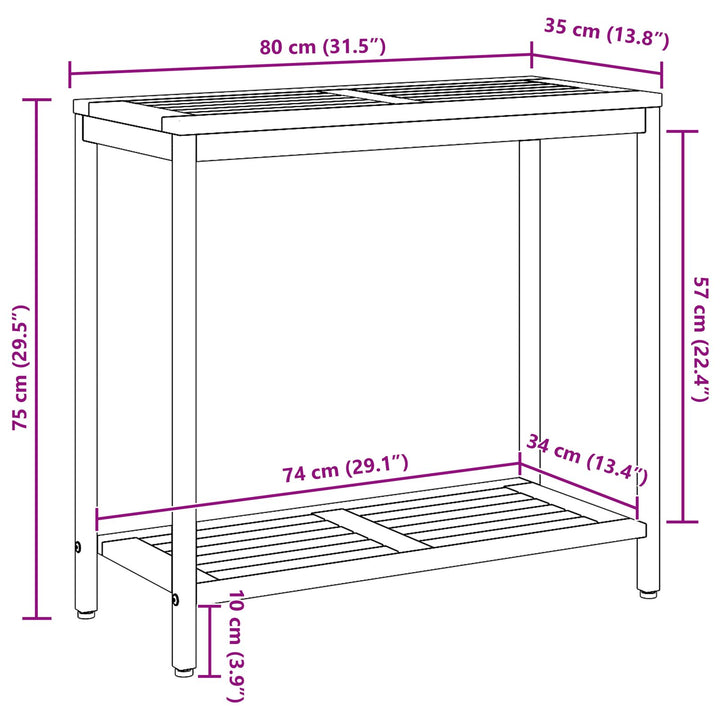 Udendørsbord Naturlig&Grå 35x80x75 cm Massivt Træ og Stål