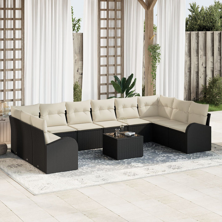 10 dele Havesofa sæt med puder Brun Poly Rattan