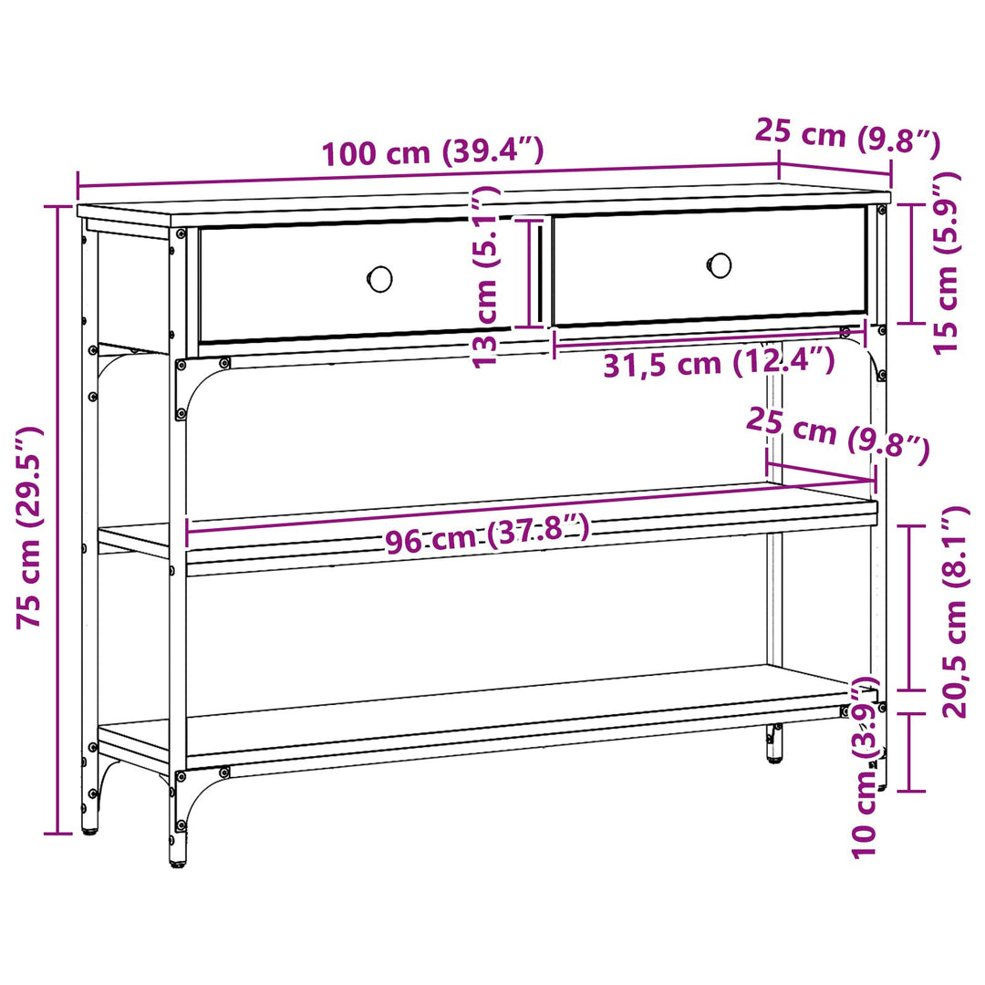 Konsolbord Artisan Egetræ 100x25x75 cm Konstrukteret Træ & Stål