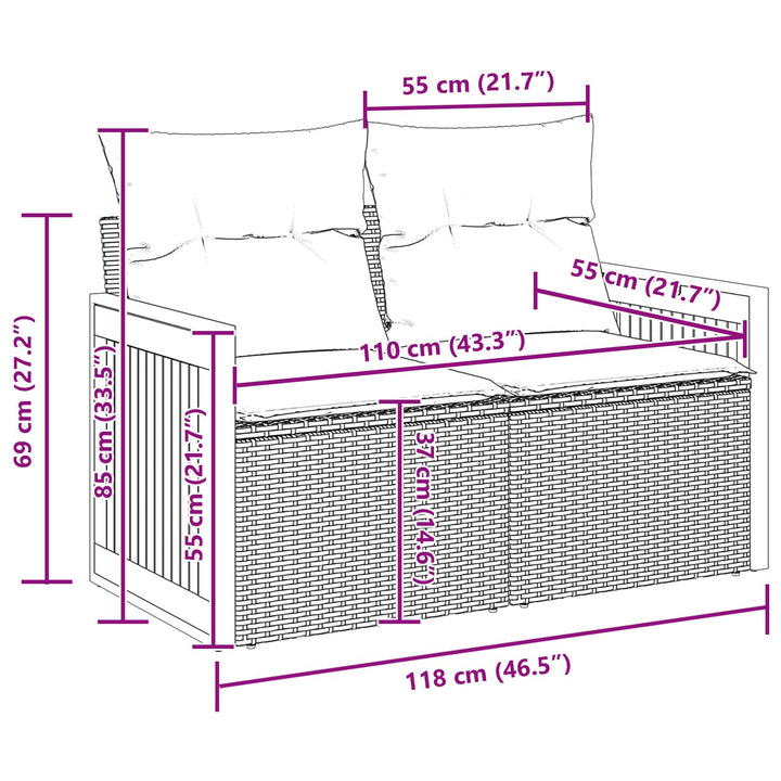 10-delt Have Sofa Sæt med Puder Beige Poly Rattan Acacia, vidaXL 2-personers Have Sofa med Puder Beige Poly Rattan, vidaXL 3-delt Have Spisesæt med Puder Beige Poly Rattan Acacia