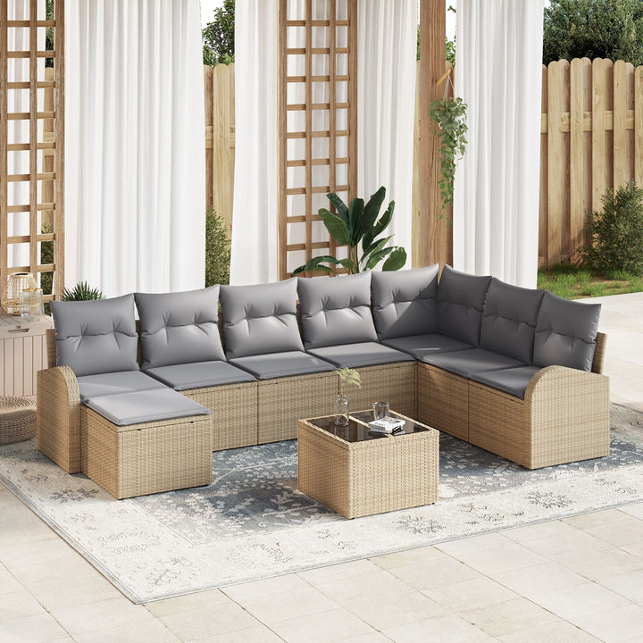 Have Sofa Sæt 9 Delers Beige Rattan Have Sofa Sæt Rektangulær