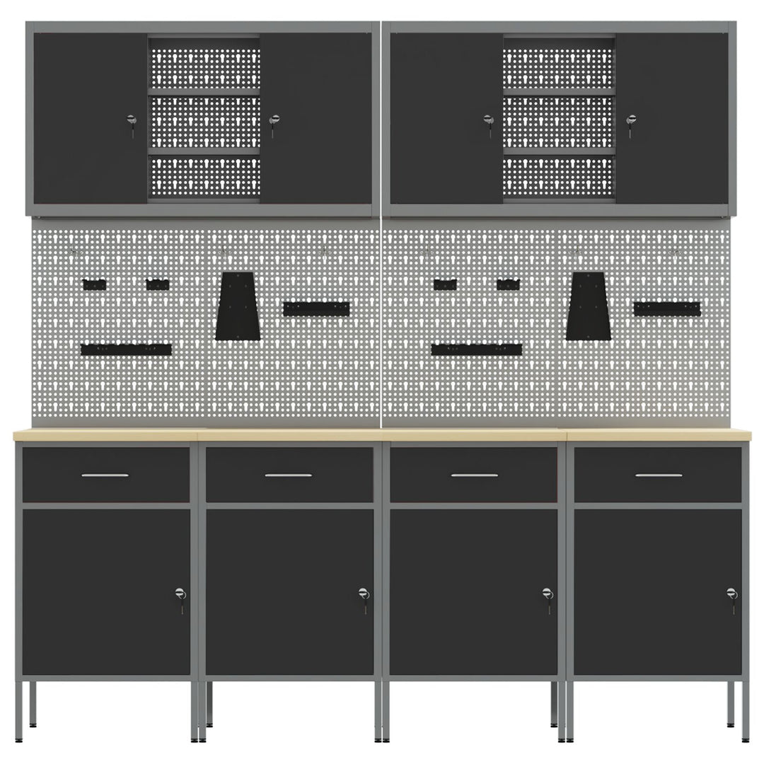 10 Styk Arbejds Skab og Pegboard Sæt Sort MDF og Metal