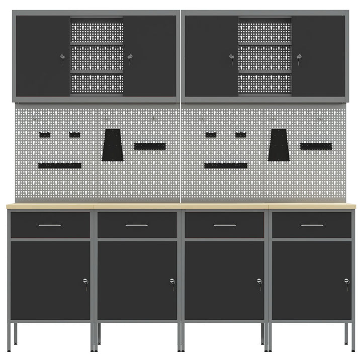 10 Styk Arbejds Skab og Pegboard Sæt Sort MDF og Metal