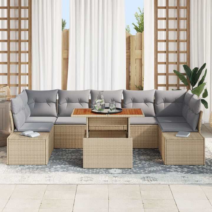 Have Sofa Set Sæt af 8 Naturlig beige, grå Poly rattan, hærdet glas