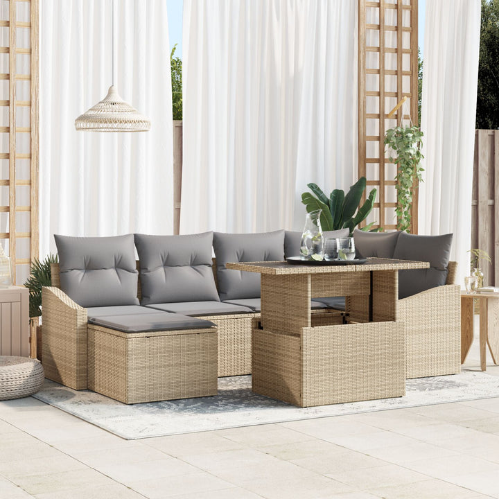 Have Sofa Sæt Sæt af 7 Beige, Grå Rattan, Polyester Have Sofa Sæt