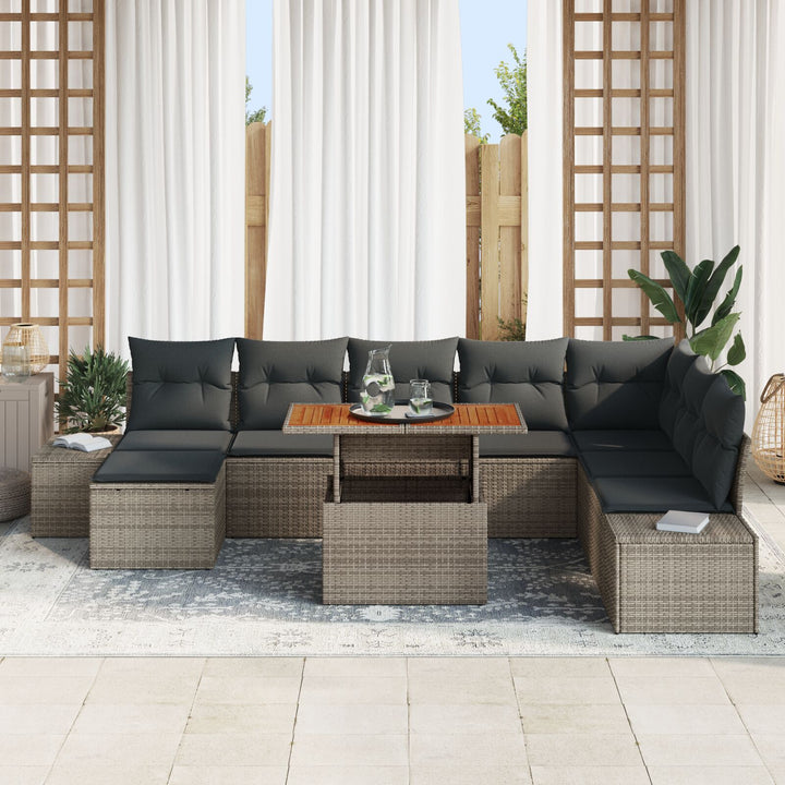 Have Sofa Set Sæt af 9 Grå Rattan, Polyester hynder