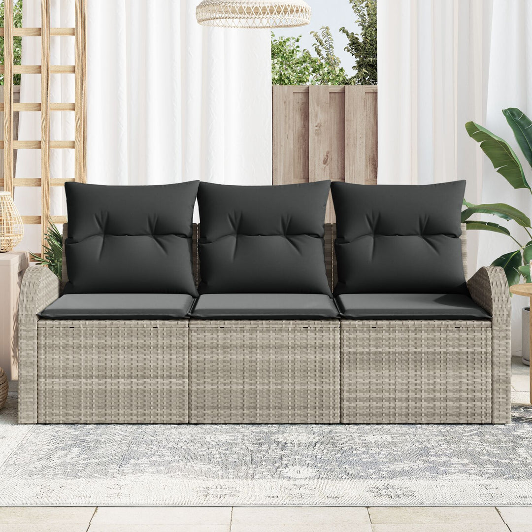 3 Delt Have Sofa Sæt med Puder Lys Grå Poly Rattan