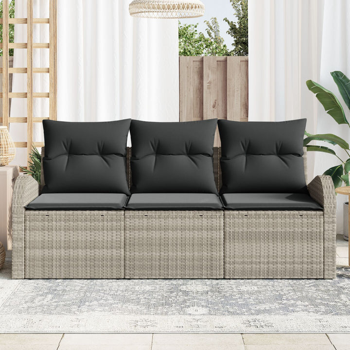 3 Delt Have Sofa Sæt med Puder Lys Grå Poly Rattan