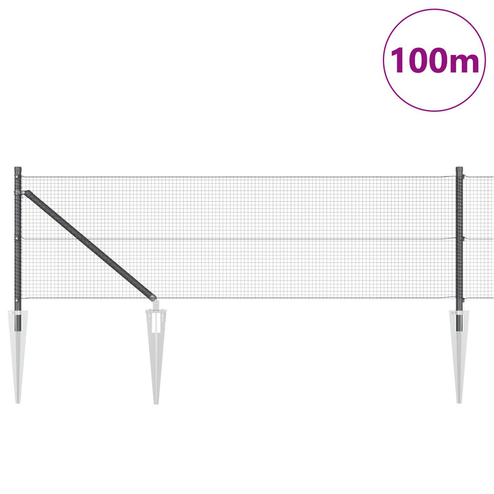 Svejsede Trådgærder med 13 Spike Stolper Grå 0.5x100 m Stål
