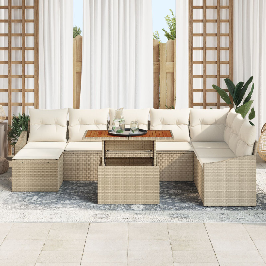 9-delt Havemøbelsæt med Puder Beige Poly Rattan Akacia