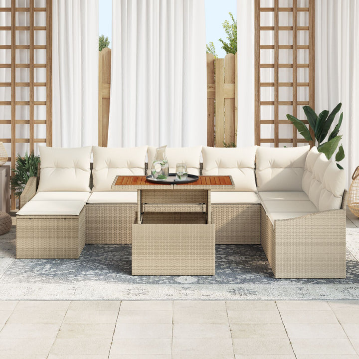 9-delt Havemøbelsæt med Puder Beige Poly Rattan Akacia