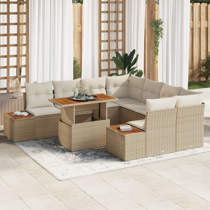Have Sofa Sæt 9 Delt Beige Rattan Have Spisebordssæt