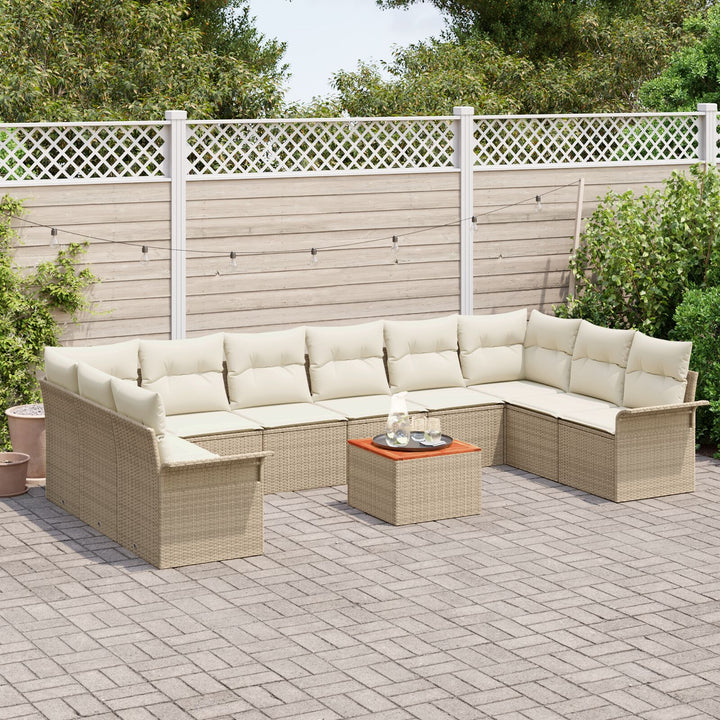 11-delt have sofa sæt med puder beige poly rattan akacie