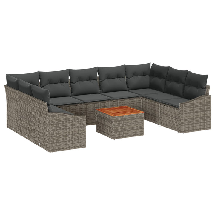 10 Stykker Have Sofa Sæt med Puder Grå Poly Rattan Akacia