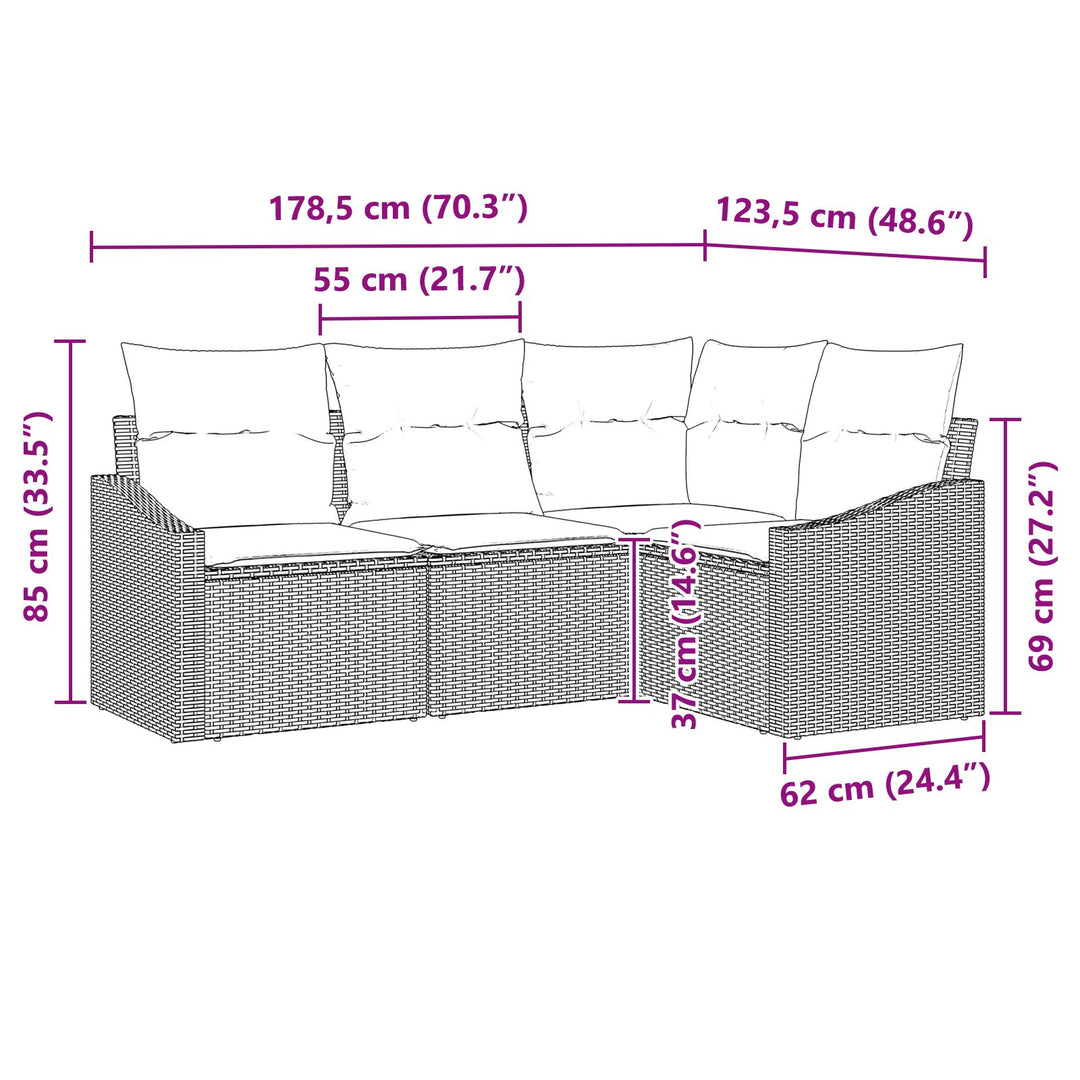 Havesofa Sæt Sæt af 4 Sort Rattan, Polyester, Stål