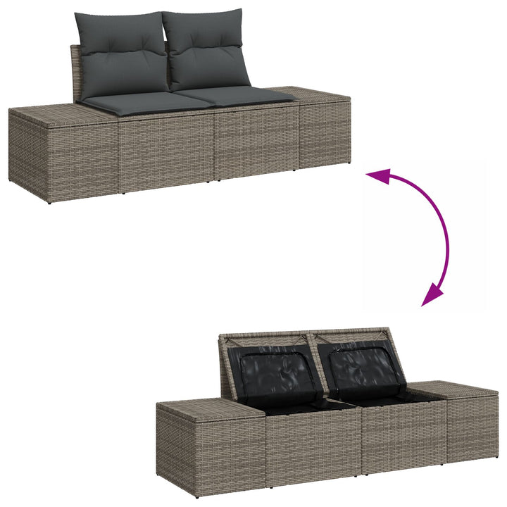 Havemøbel Sæt Sæt af 6 Grå Rattan Udendørs Sofa Rektangulær