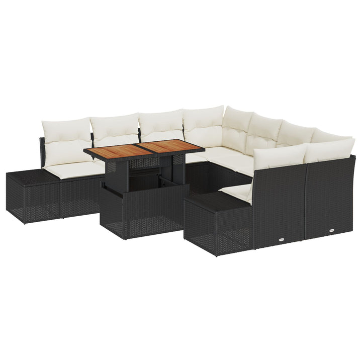 Have Sofa Sæt 9 stk Sort Rattan Have Sofa Rektangulær Moderne
