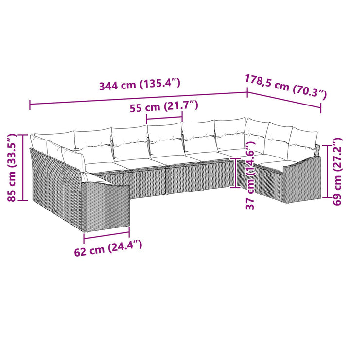 10 Deles Have Sofa Sæt med Puder Beige Poly Rattan