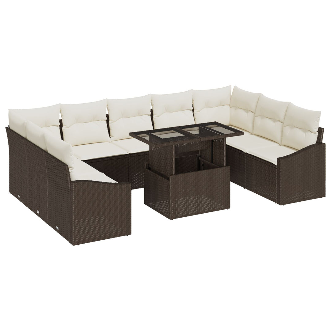 10 Stykker Have Sofa Sæt med Hynder Brun Poly Rattan