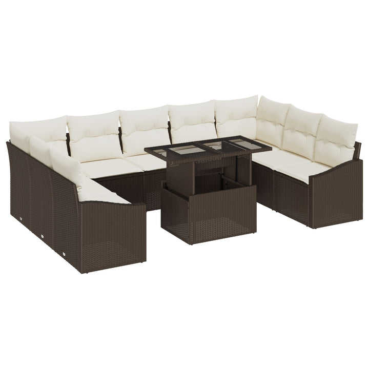 10 Stykker Have Sofa Sæt med Hynder Brun Poly Rattan