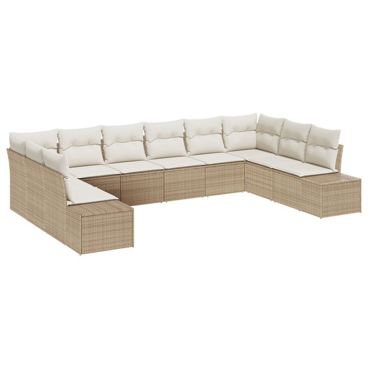10 Dels Havemøbel Sæt med Puder Beige Poly Rattan