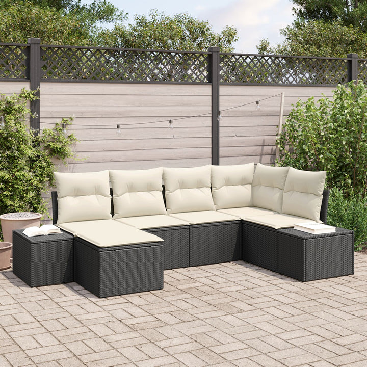 Have Sofa Sæt Sæt af 6 Sort og hvid Rattan med stofpuder Stor