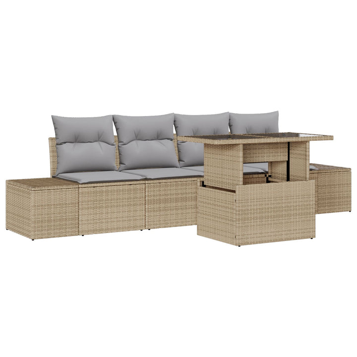Havesofa Sæt Sæt af 5 Beige, Grå Poly Rattan, Stål, Polyester