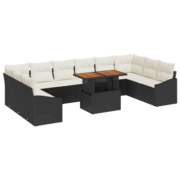 11 dele have spisesæt med puder Sort Poly Rattan Acacia